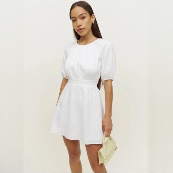 Reformation Irwin Linen Open Back Mini Dress White NWT  $248 - Picture 5 of 6